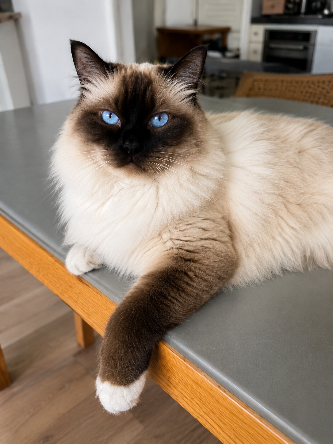 Chat Ragdoll aux yeux bleus
