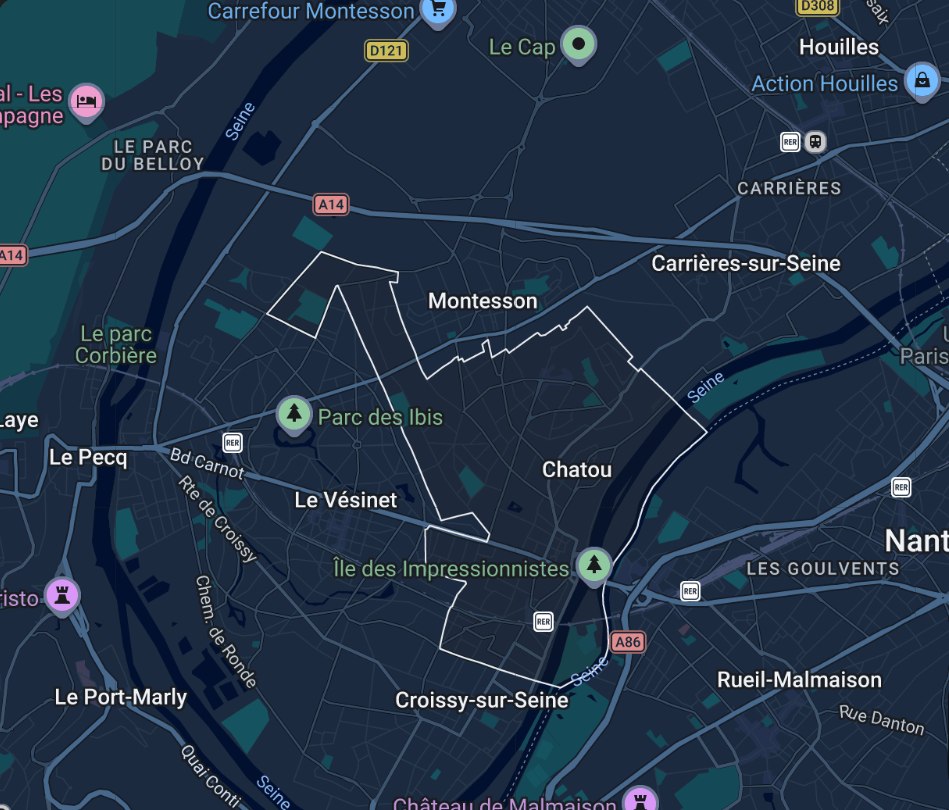 Carte de la zone d'intervention autour de Chatou, Montesson et Le Vésinet